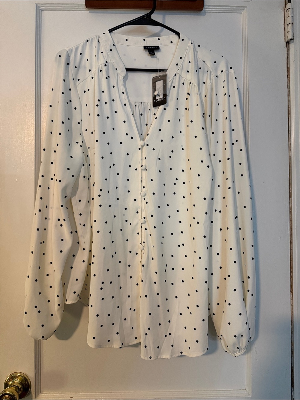Torrid Georgette White Blouse with Black Polka Dots